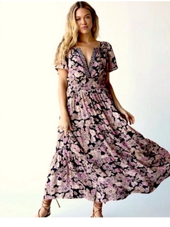 NATURAL LIFE Dresses & Skirts - Natural Life Bella Floral Maxi Dress Tiered Pink Floral Prairie Boho Cottage S